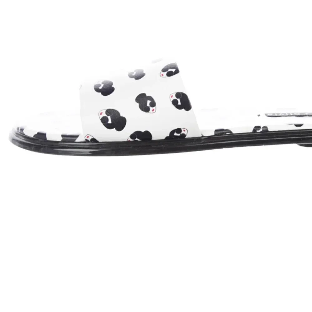 White leather Alice + Olivia Taleen slide sandals with Stace Face motif | 8.5 - Picture 2 of 7